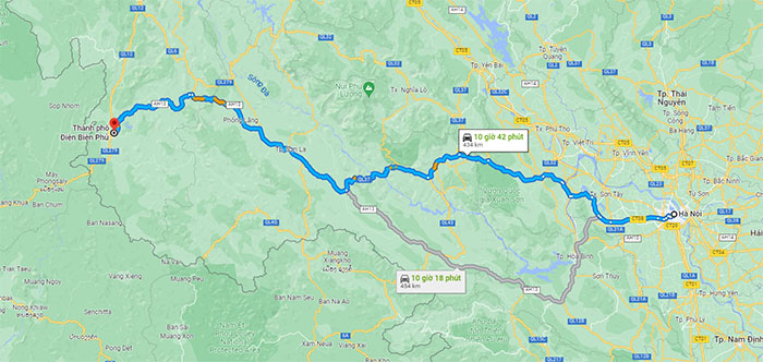 điện biên cách hà nội bao nhiêu km