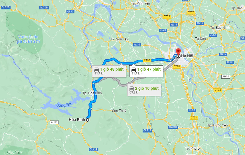 hòa bình cách hà nội bao nhiêu km