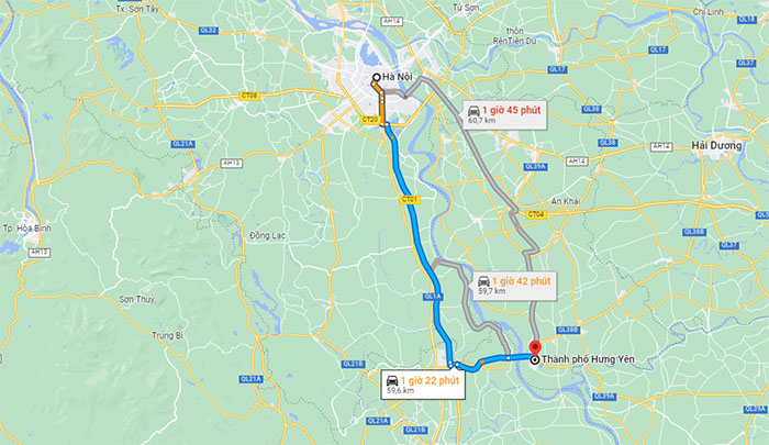 hưng yên cách hà nội bao nhiêu km