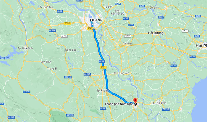 nam định cách hà nội có bao nhiêu km