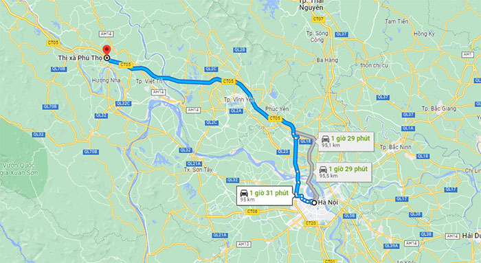 phú thọ cách hà nội bao nhiêu km