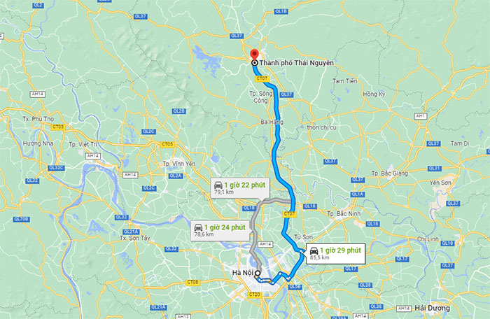 thái nguyên giáp hà nội bao nhiêu km