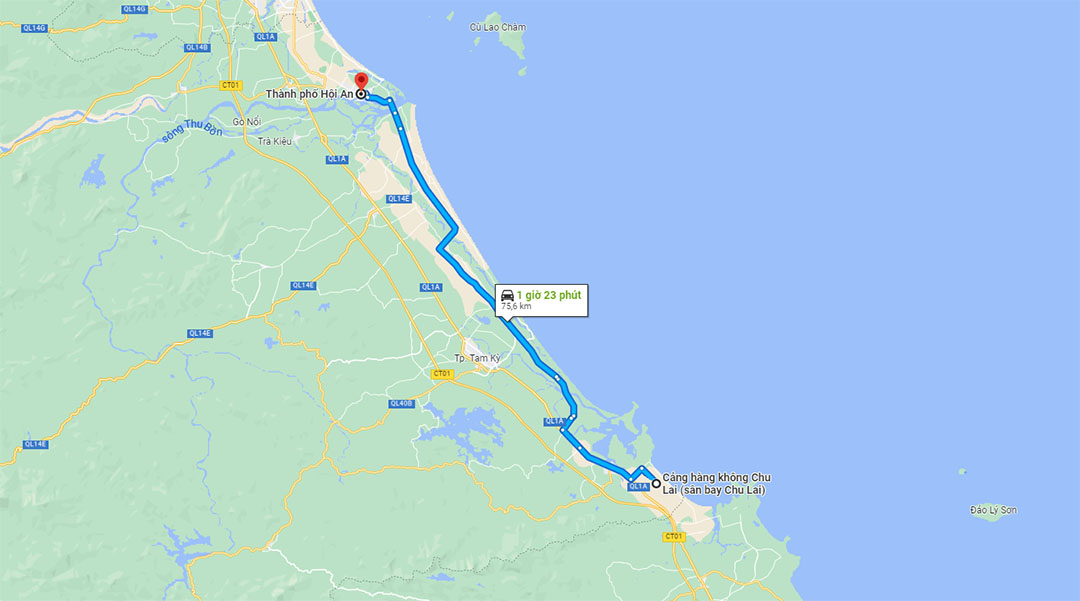 chu lai cách hội an bao nhiêu km