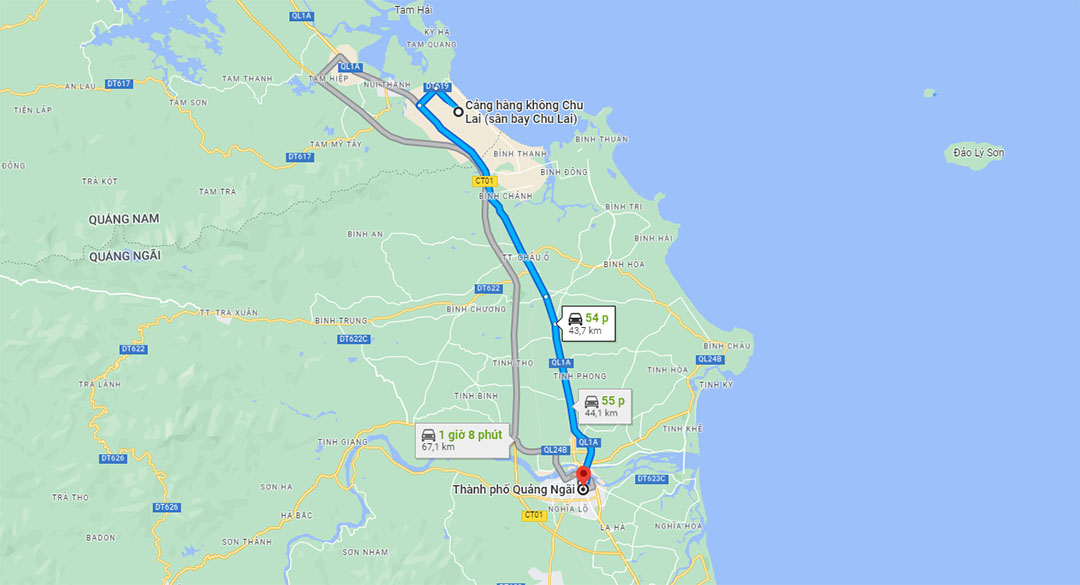 chu lai cách quảng ngãi bao nhiêu km