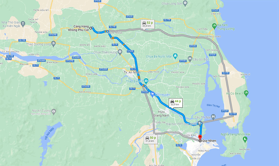 sân bay phù cát cách quy nhơn bao nhiêu km