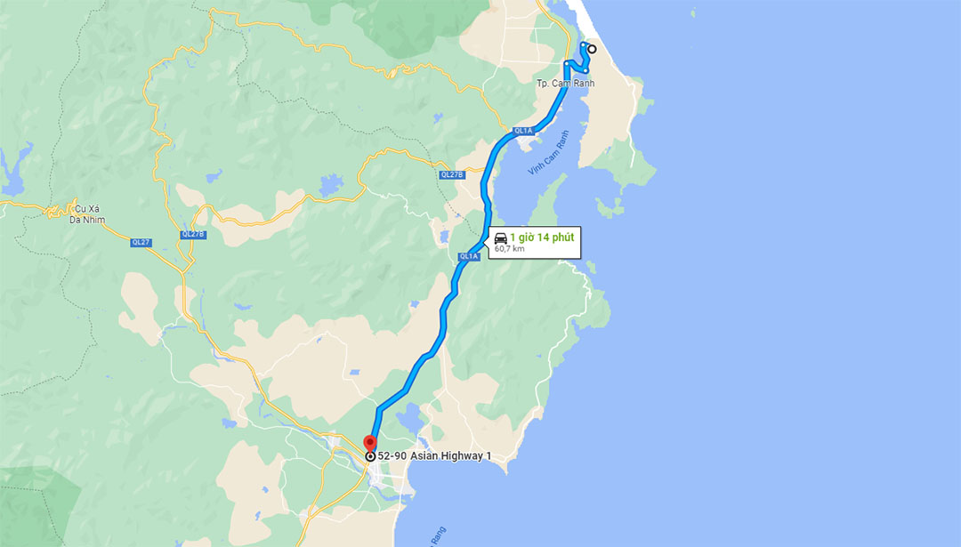 từ sân bay cam ranh đi ninh thuận bao nhiêu km