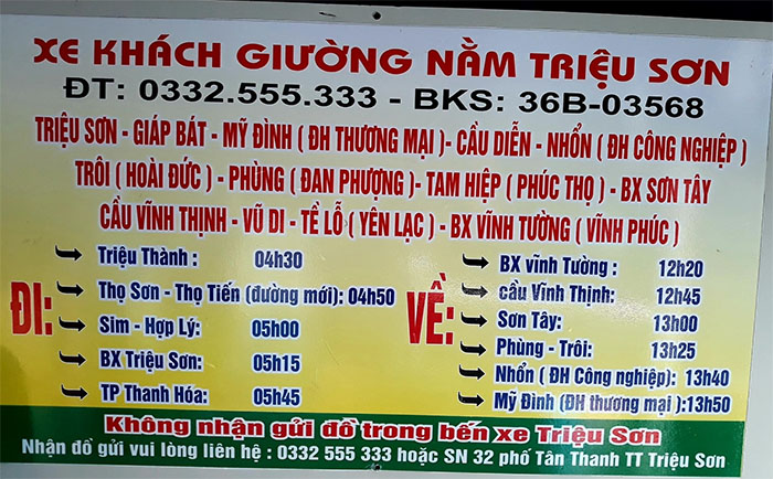 Nhà xe Triệu Sơn tuyến Thanh Hóa Hải Dương