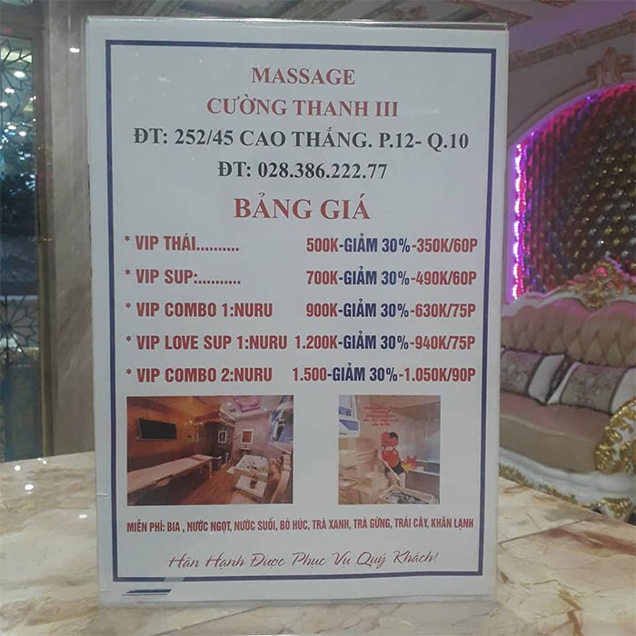 Giá vé massage Cường Thanh 3