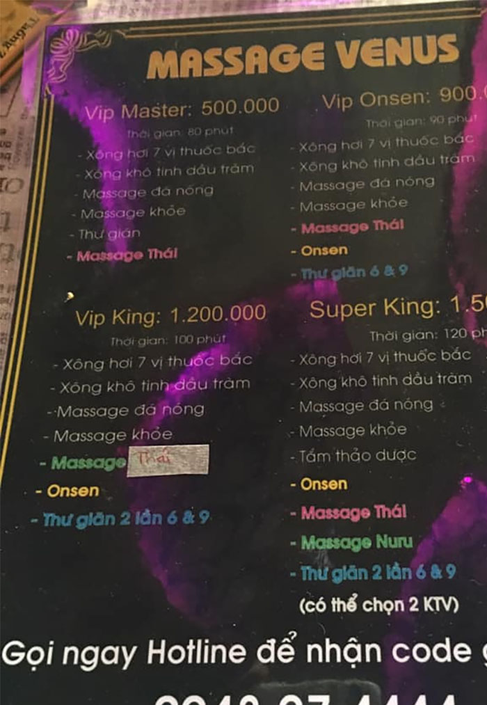 Giá vé massge Zeus (Venus)